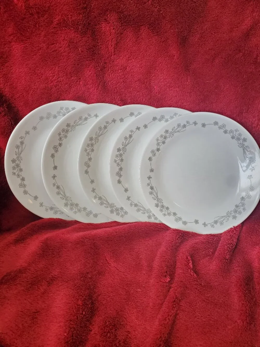 Corelle Corning Grey Ribbon Bouquet Floral Vintage Dessert 6.25